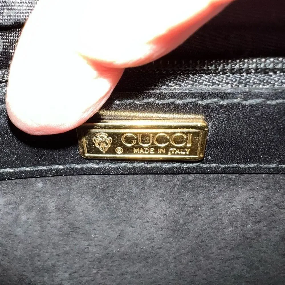 Gucci Vintage Black Leather Padlock Clutch Gold Tone Hardware